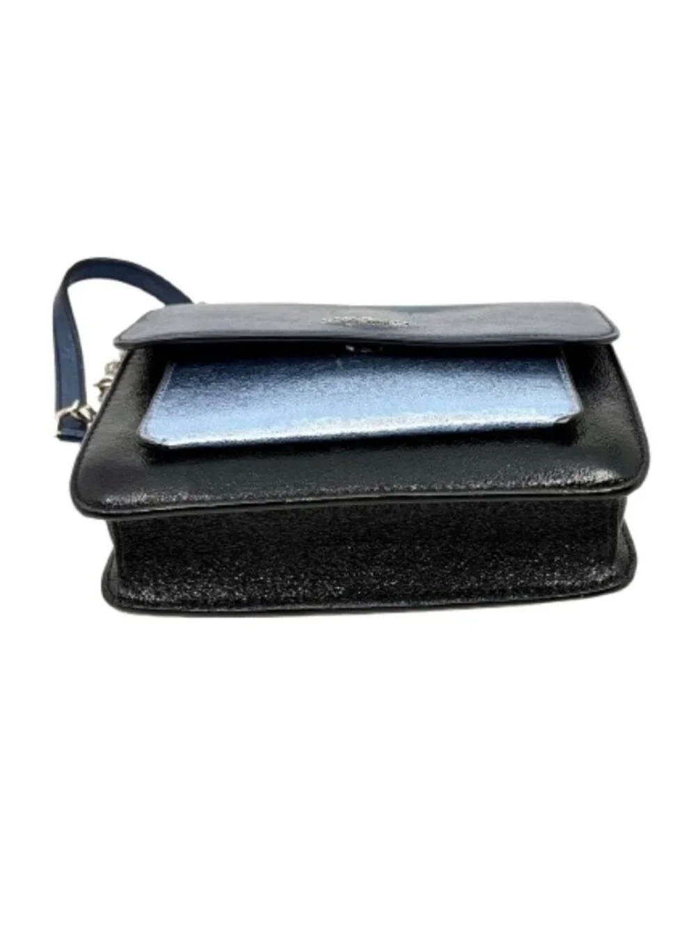 KATE SPADE~Remi Tricolor Metallic Leather Flap Chain Crossbody Bag~NAVY ICY BLUE